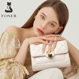 FOXER Women 's Messenger Bags Cow Leather Flap Crossbody Bags Ladies Street Fashion Diamond Lattice Female Casual Shoulder Bags