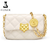 FOXER Women's Split Leather Fashion Flip Crossbody Bag High Quality Ladies Casual Shoulder Bag Luxury Diamond Coin Chain Bag