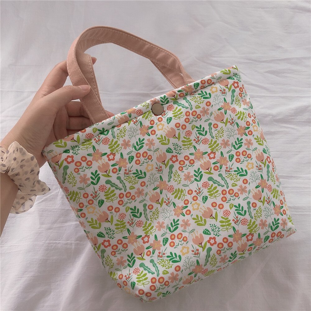 Christmas Gift American Flower Print Lunch Bag For Women Student Kid Portable Cotton Picnic Food Cooler Box Tote Storage Ice Bags