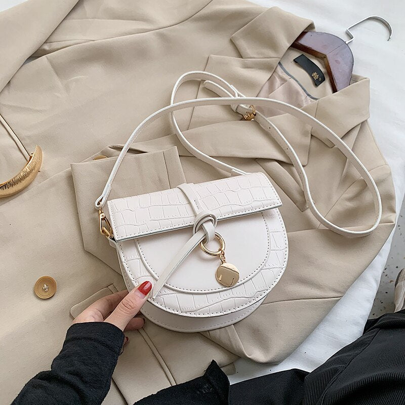 Fashion Small Pu Leather Saddle Crossbody Bags for Women Korean Elegant Shoulder Bag Purses and Handbags Luxury Designer