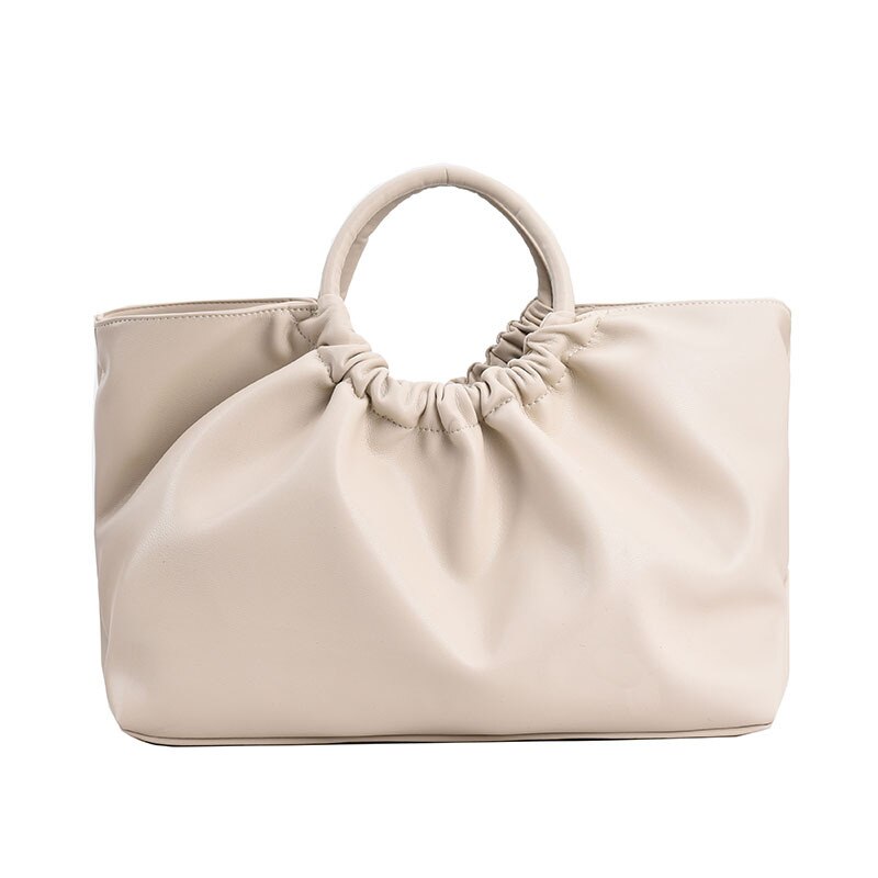 Vvsha Vintage Stylish Casual Tote Bags For Women 2023 Soft Leather Round Handle Pleated Designer Handbags Oversized Shoulder Shopper