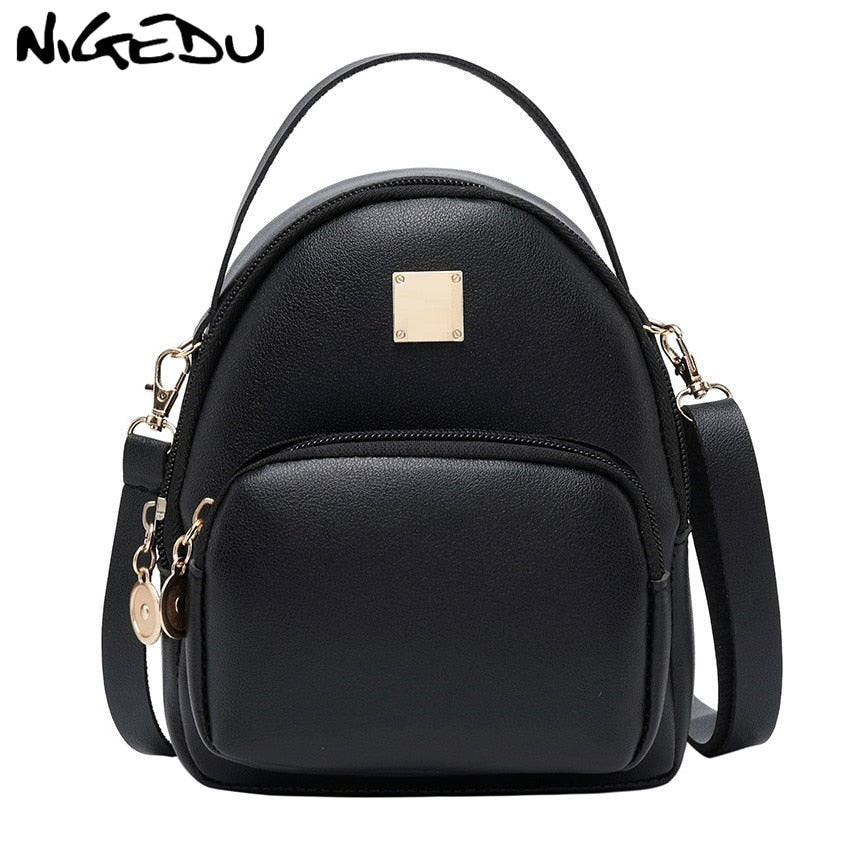 NIGEDU mini Women's shoulder bag 2021 new Ladies Handbags PU LeatherCandy Colors Popular Shape Girls Crossbody Bag Daypack black