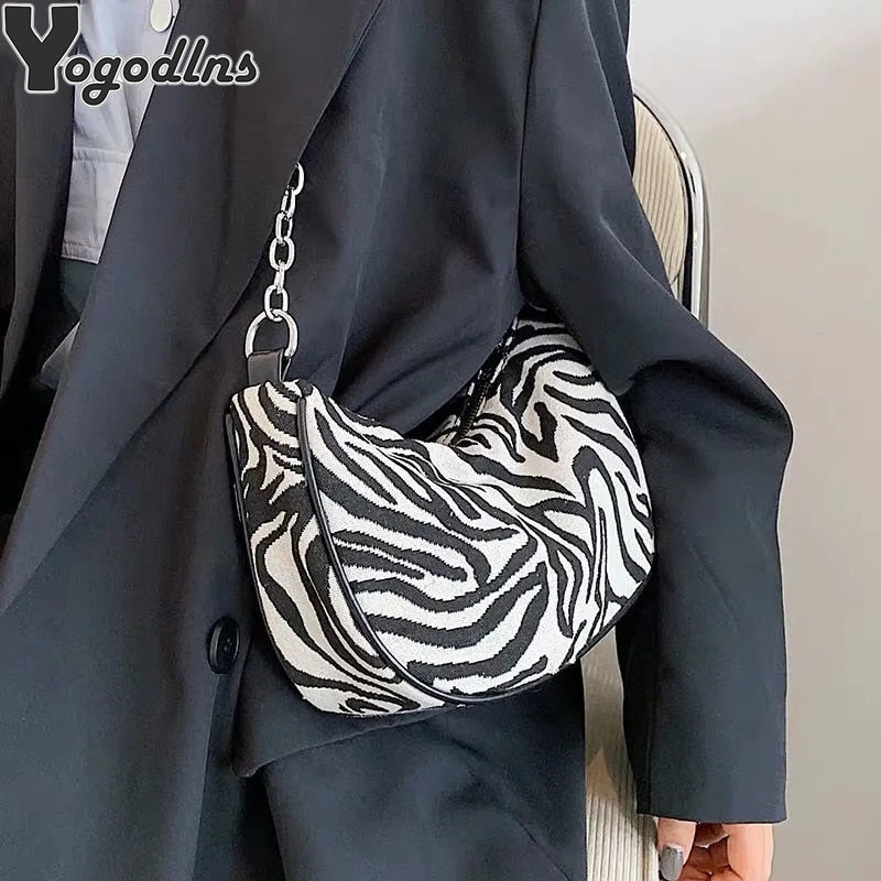 Fashion Zebra Print Women Luxury Designer Handbag Purse Simple Underarm Shoulder Bags Female Daily Baguette Hobos Crossbody Bag