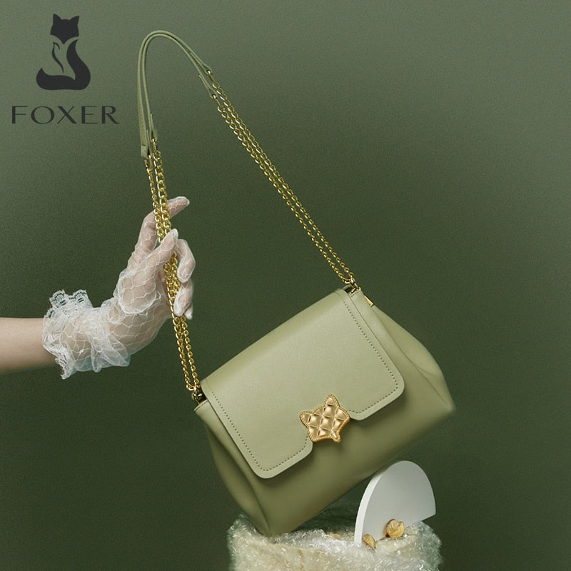 FOXER Lady Flap Underarm Bag Large Capacity Split Leather Shoulder Woman Bag Soft Fashion Messenger Bag High Quality Female Bag