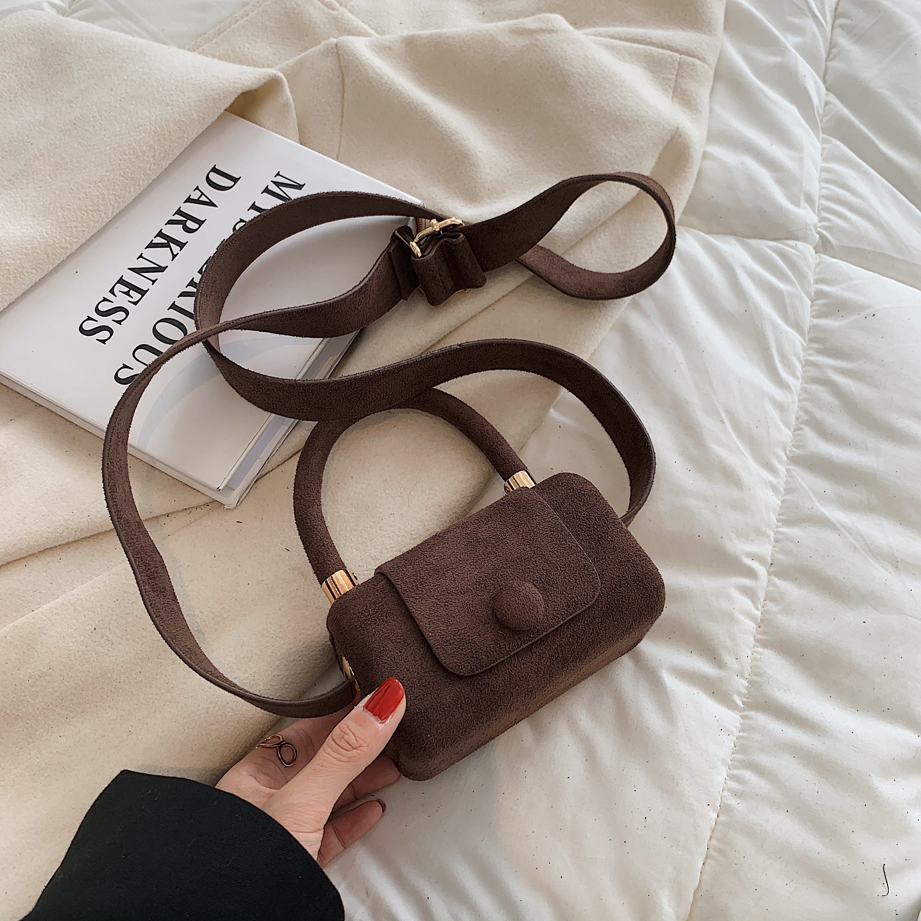 с доставкой Small Vintage Faux suede Underarm Baguette Shoulder Crossbody Bags For Women 2021 Winter Simple Handbags and Purses