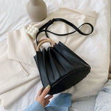 Elegant Female Pleated Tote Bucket Bag 2021 Spring New Quality PU Leather Women's Designer Handbag Travel Shoulder Messenger Bag
