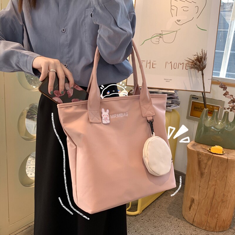 Back to College Kawaii Nylon Capacity Handbag Teenage Girls Free Purse Shoulder Bags Waterproof WomenTote  Pure Color Eco Simple Shopping Bag