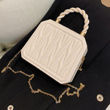 Christmas Gift [EAM] Handle Bag Female Retro PU Leather Luxury Shoulder Bag New 2021 Fashion Shopper Simple Solid Chain Crossbody Clutch18A5446