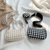 Female Vintage Plaid Printing Shoulder Bags with Mini Round Purse Pendant Women Bags Casual Small Crossbody Bags 2pcs Composite