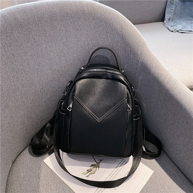 Solid Color PU Leather Backpacks For Women 2020 Fashion Female Small Backpack Lady Back Pack For School Teenagers Girls