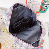 Cute Japanese Plaid Backpack Women Vintage Student Schoolbag for Girl Ladies Preppy Style Nylon Backpack Teenage Kawaii Book Bag
