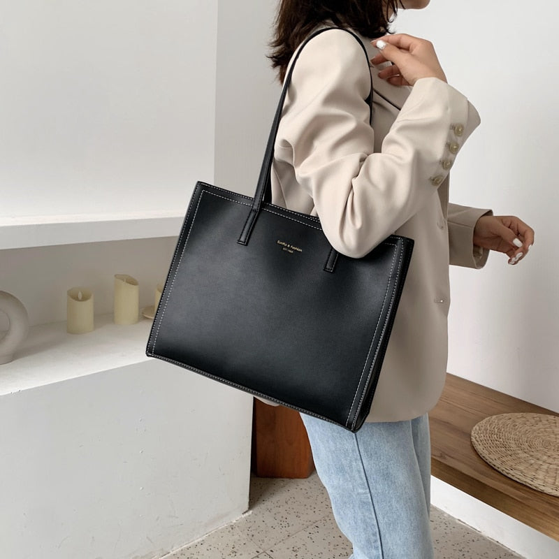 Christmas Gift 2021 Solid Color Shoulder Bag Women Hand Bag Ladies PU Leather Women's Office Big Tote Lady High Capacity Handbags And Purses