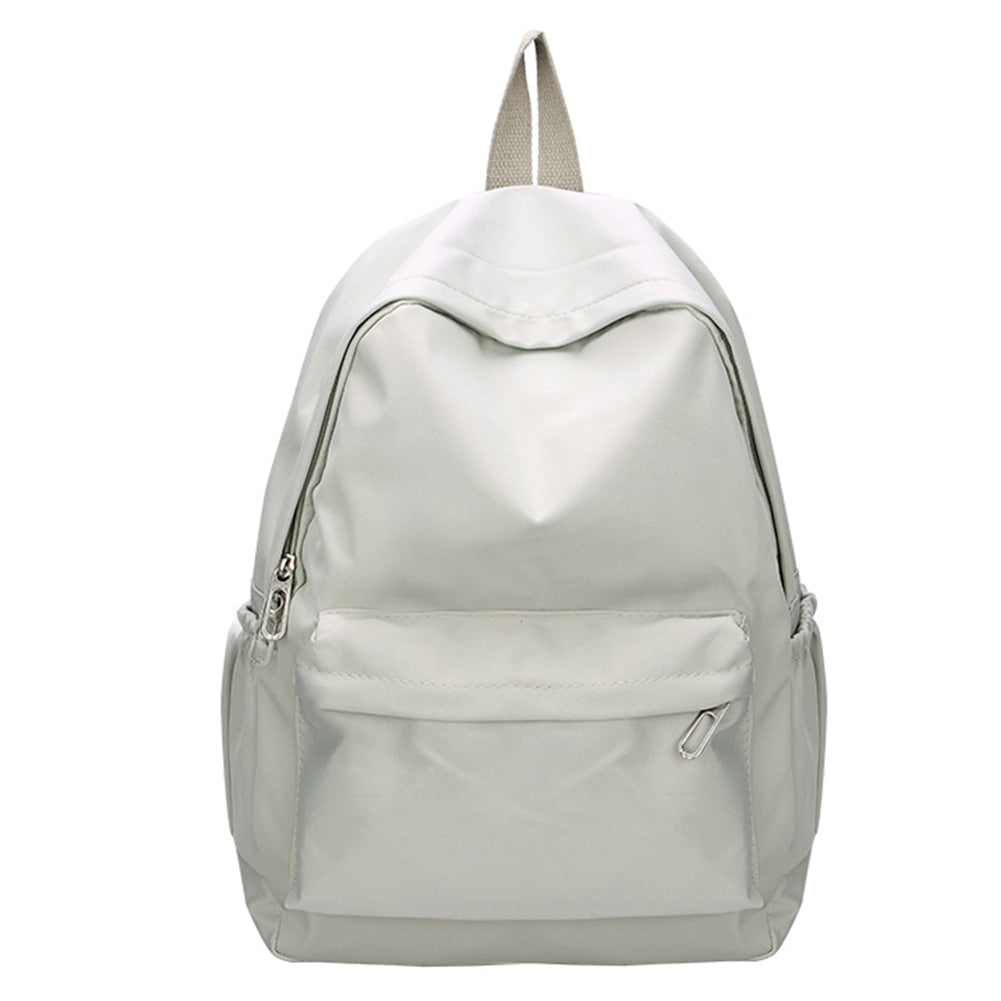 Fashion Waterproof Pure Black PU Nylon School Bag Student Backpack