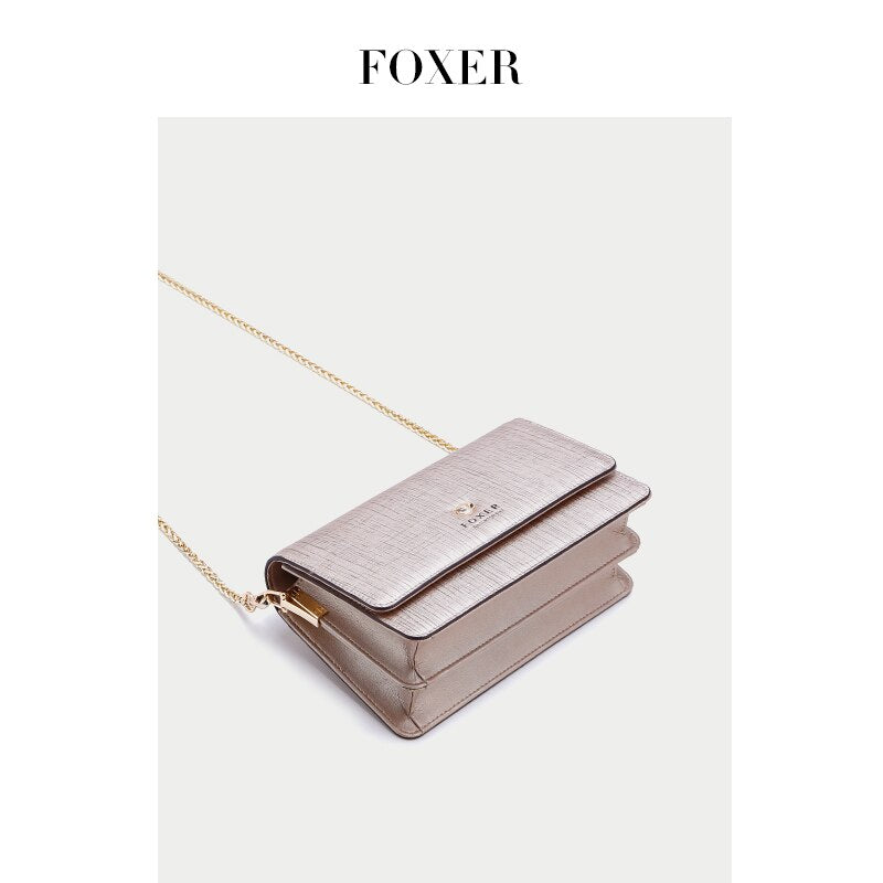 FOXER Brand Lady Gold Crossbody Bag Party Queen Fashion Small Shoulder Bag Women Cow Leather Phone Flip Bag Chic Messenger Bag