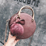 Back to College 2021 Fashion New Women's bag Quality PU Leather Women's Designer Handbag Metal Handbag Hair ball Chain Shoulder Messenger bag