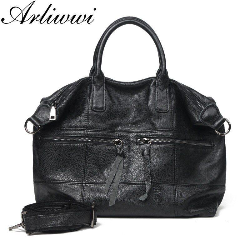 Arliwwi Large Capacity Female 100% Real Leather Tote Handbags Soft Genuine Cow Leather Big Messenger Bags For Women New GS04