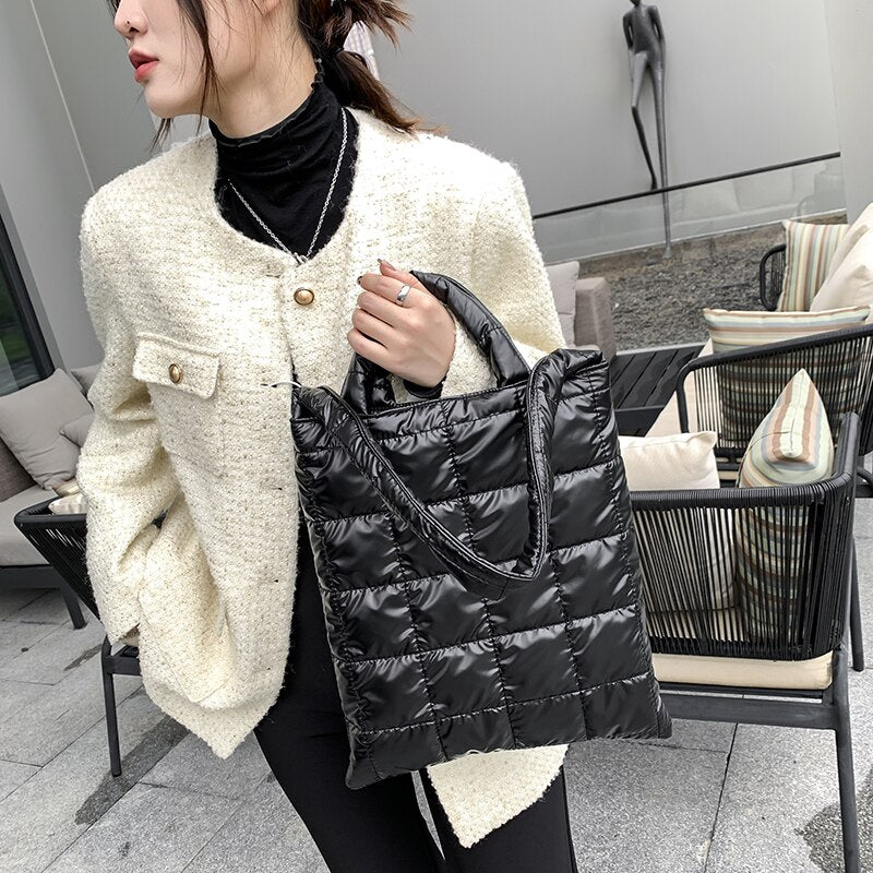 Designer Big Soft Nylon Shoulder Bags for Women 2021 hit Winter Female Trend Handbags Branded Trending Fluffy Tote Black