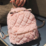 Christmas Gift DORANMI Fur Mini Backpack For Women 2021 Autumn Diamond Lattice Small Rucksack Female Schoolbag Soft Fur Back Mochila DJB816