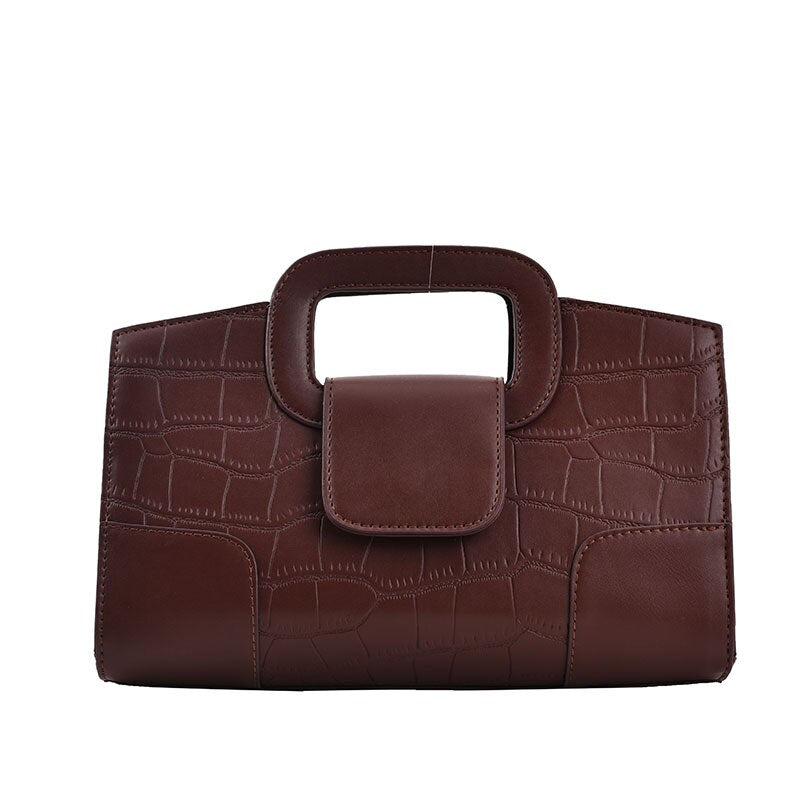 Ladies document bag stone pattern handbag commuter bag solid color leather shoulder bag personality female bag