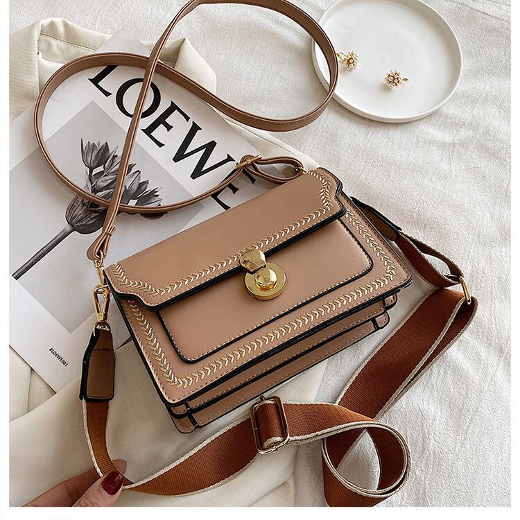 New Design Flap Bags for Women 2021 Brand  Wide Strap female Crossbody Shoulder  Bag small PU Leather ladies Handbags and Purses