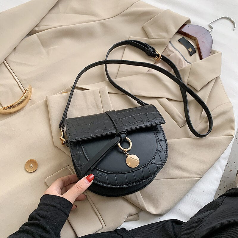 Fashion Small Pu Leather Saddle Crossbody Bags for Women Korean Elegant Shoulder Bag Purses and Handbags Luxury Designer