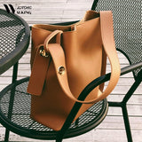 Vvsha Women Fashion Bucket Bag Women's Simple Style PU Leather Shoulder Bag Handbags Female Casual Black/brown Color Bags Large Totes