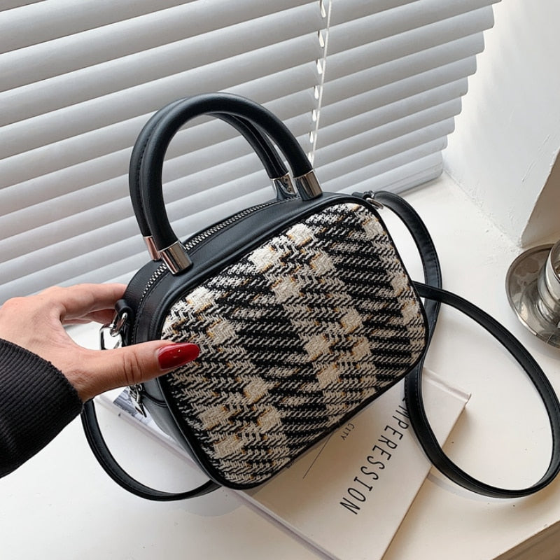 Fashion Wool Plaid Handbags Shoulder Bags for Women Small Tote Travel Female Shopper Bag Women's Brand Design Handbag