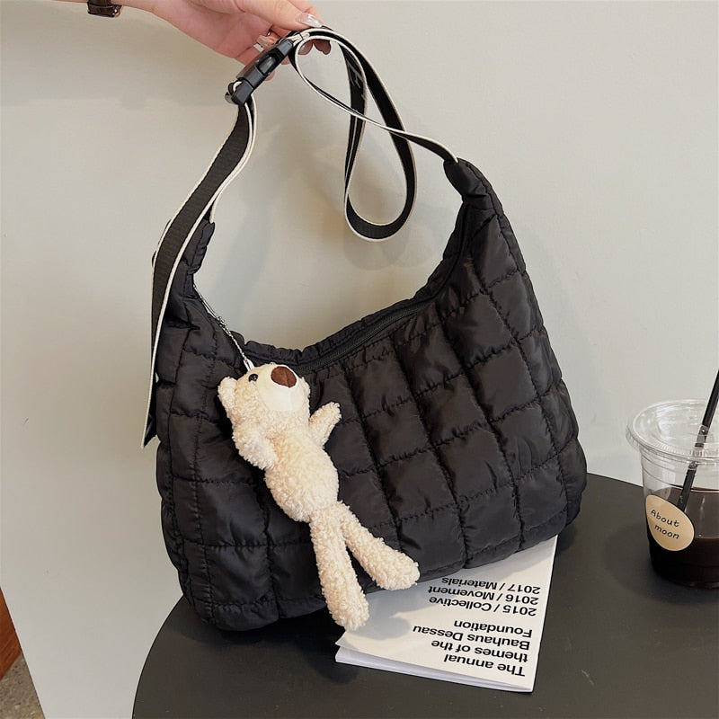 с доставкой Nylon Waterproof Big Grid Soft High Capacity Shoulder Bag for Women 2021 Winter Luxury Fashion Shopper Handbags