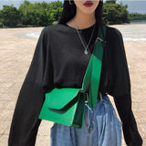 Back to College PU Leather Women' Shoulder Bags Wide Shoulder Strap Flap Shopper Bag Casual Retro Black Khaki Green Ladies Messenger Bags ZD1639