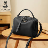 FOXER Genuine Leather Lady Handle Shoulder Bag Middle Aged Soft Large Capacity Handbag for Lady Casual Travel Cross Body Bag
