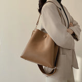Casual wide strap buckets bag designer women shoulder bags luxury pu leather crossbody bag large capacity Handbags big totes