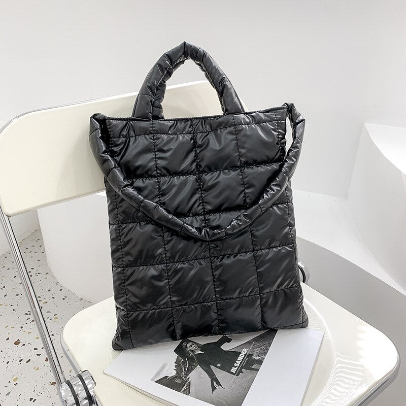 Christmas Gift Mara's Dream Lattice Pattern Shoulder Bag Space Cotton Handbag Woman Large Capacity Tote Bag Feather Padded Ladies Shopping Bags