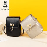 FOXER Girl's Fashion Phone Bag Large Capacity Female Chic Messenger Bag Women Cow Leather Crossbody Bags Lady Flip Clutch Bag
