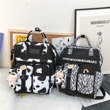 Fashion Cow Pattern Print Backpack Women Black Waterproof Schoolbags for Teenager Girls Laptop Backpacks Kawaii Ladies Book Bags