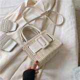 Christmas Gift Elegant Female Contrast color Tote bag 2021 Summer New High-quality Straw Women's Designer Handbag Travel Shoulder Messenger Bag