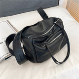 Black PU Leather Retro Large-Capacity Bag Handbags Women's Bag 2021 New Style Fashion All-Match Simple Shoulder Bag Tote Bag