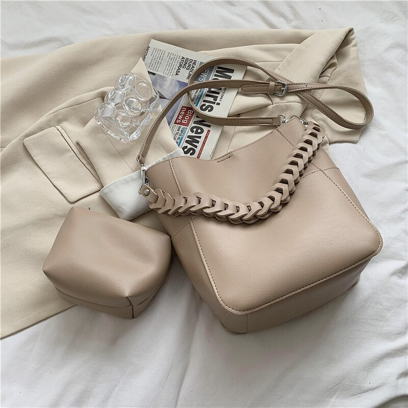 Christmas Gift Female Vintage Pu Leather Shoulder Bags Pure Color Large Capacity Messenger Bag for Women Fashion Simple Shopper Tote Handbags