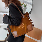 Trendy Retro Suede Patchwork Big Tote Shoulder Bags For Women Large Capacity High Quality Ladies Shopper Purses And Handbag 2021