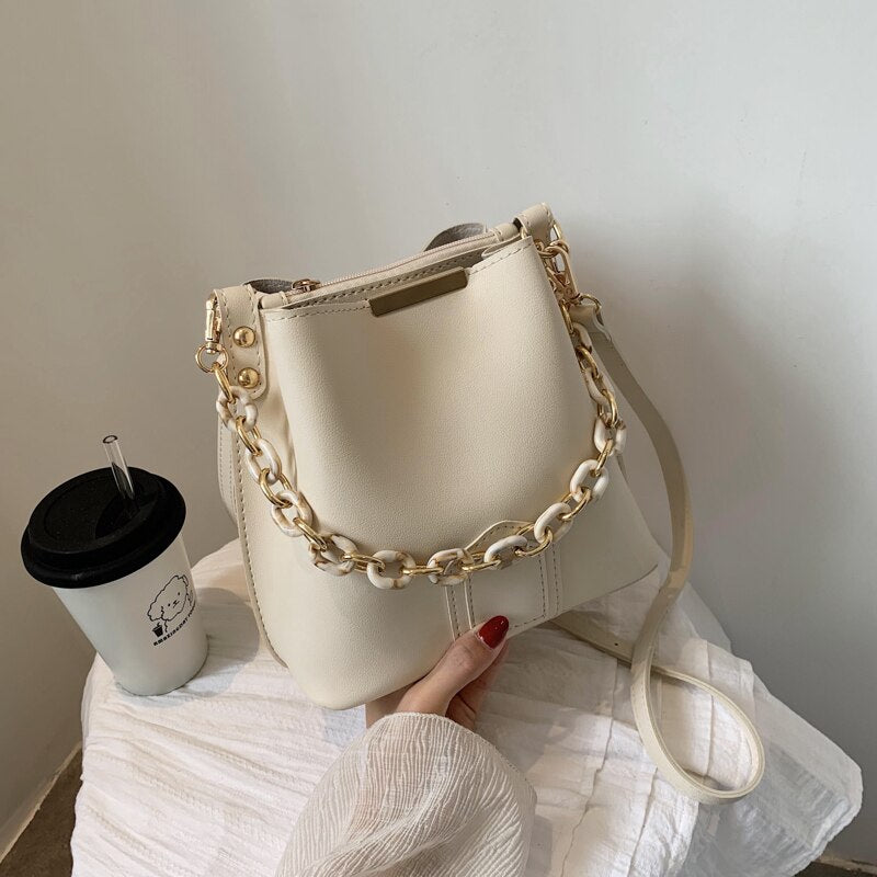 Female Leather Women Bag Fashion Women's Shoulder Handbags Solid Color Bucket Large Capacity Tote Casual Female Crossbody Bags