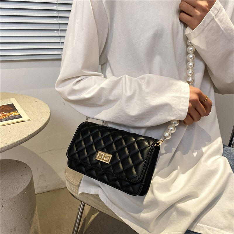 Christmas Gift Beaded Shoulder Belt Design PU Leather Small Crossbody Bags for Women 2021 Summer New Fashion Brand Handbags and Purses