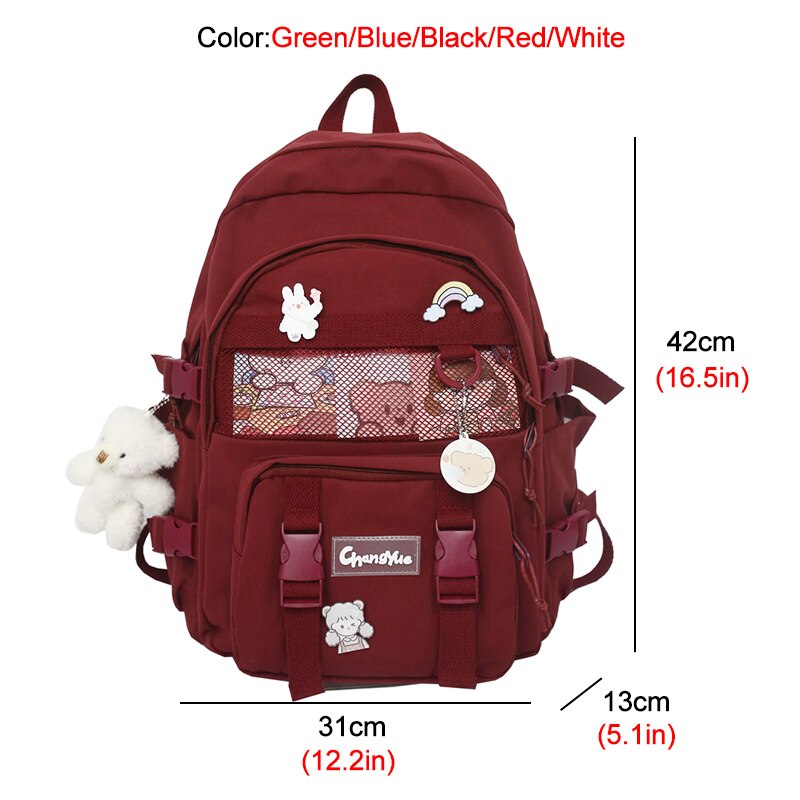 DCIMOR New Multipocket Waterproof Nylon Women Backpack Female Solid Color Mesh Travel Bag Teenage Girls Insert Buckle Schoolbag