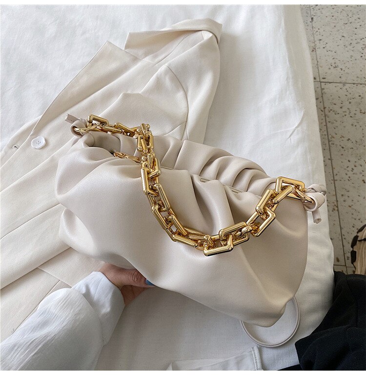 Gold Chain women Crossbody Bags PU Leather Female Handbags 2021 Summer Small Cloud Shoulder Solid Color Cross Body Bag green
