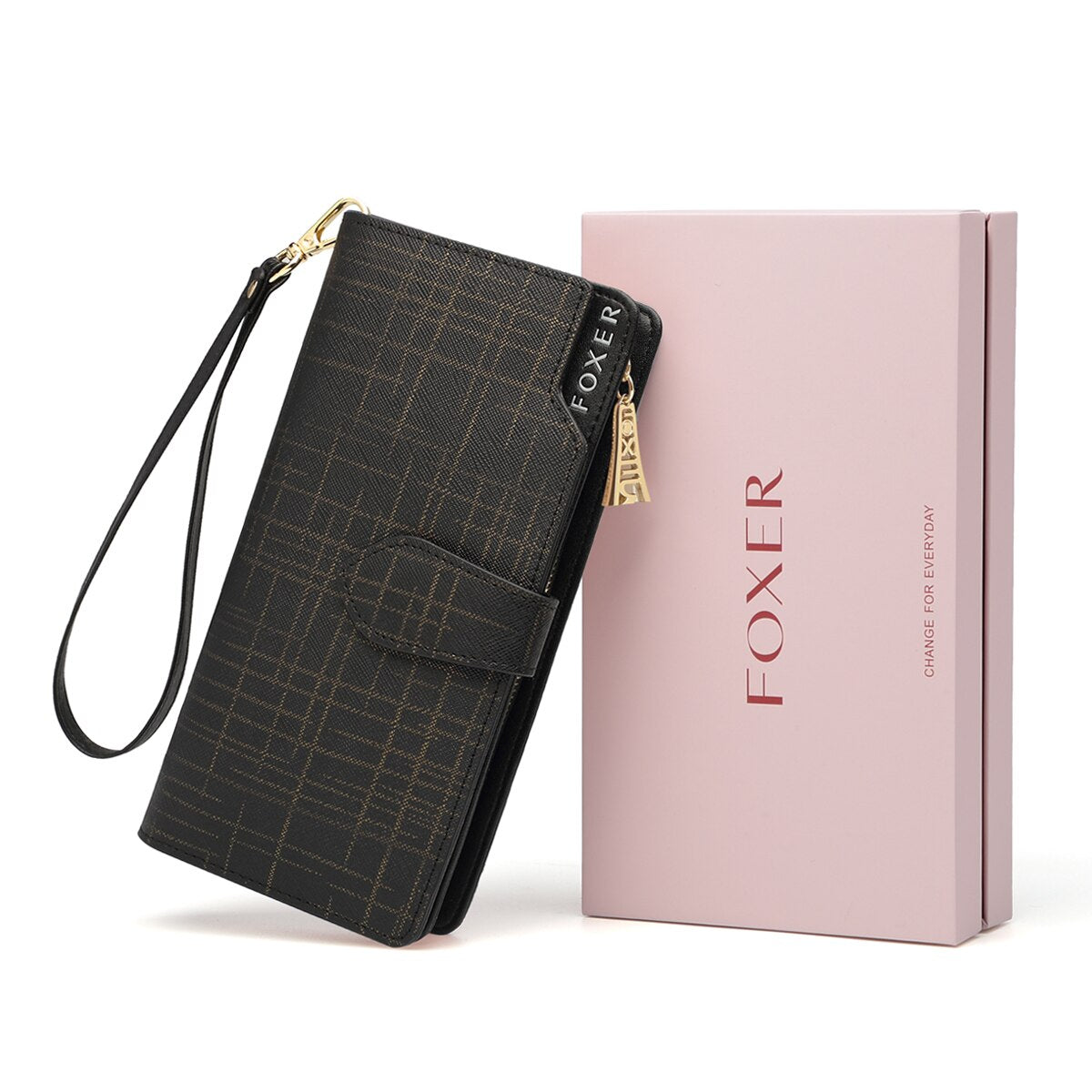 FOXER Valentine Day present Money Bag Large Capacity Ladies Card Holder Women Cow Leather Long Wallet Female Phone Luxury Purse
