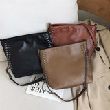 PU Leather Bag For Women Handbags Tote Large Capacity Female Vintage Rivet Design Crossbody Shoulder Bag Fashion Chain Messenger