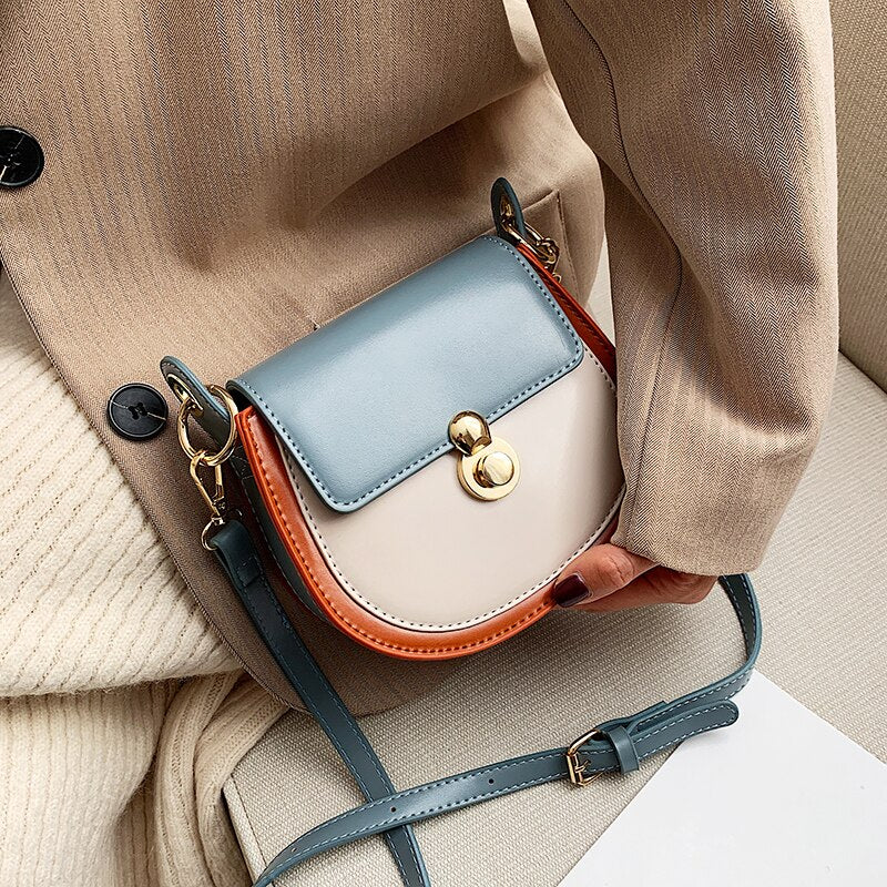 Contrast Color PU Leather  Crossbody Bags For Women 2020 Fashion Small Shoulder Bag Female Handbags And Purses Travel Bags