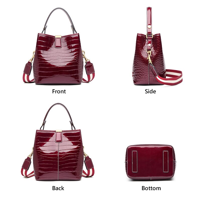 FOXER Fashion Patent Leather Bucket Shoulder Bag for Women Large Capacity Commute Female Handbag Designer Lady Cross-body Purses