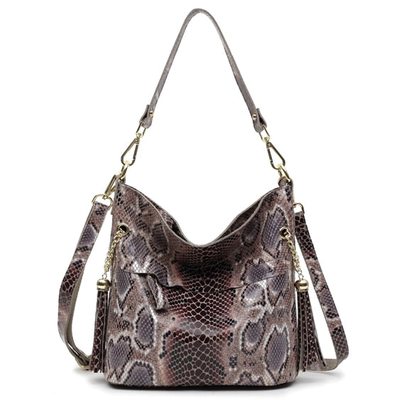 Fashion 100% Real Leather Lady Shoulder Bags Designer Shiny Boa Pattern Embossed Women Genuine Suede Cowhide Totes GL03