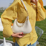 Christmas Gift Women Pearl Chain Hobo Shoulder Bags Trending Leather Crossbody Bags Ladies Small White Tote Handbags Simple Messenger Bag 2021