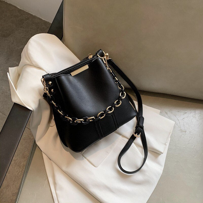 Female Leather Women Bag Fashion Women's Shoulder Handbags Solid Color Bucket Large Capacity Tote Casual Female Crossbody Bags
