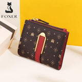 FOXER Women's Fashion Small Wallet PVC Leather Large Capacity Card Slot Female Coin Pocket Bifold Clutch Money Bag Key Holder